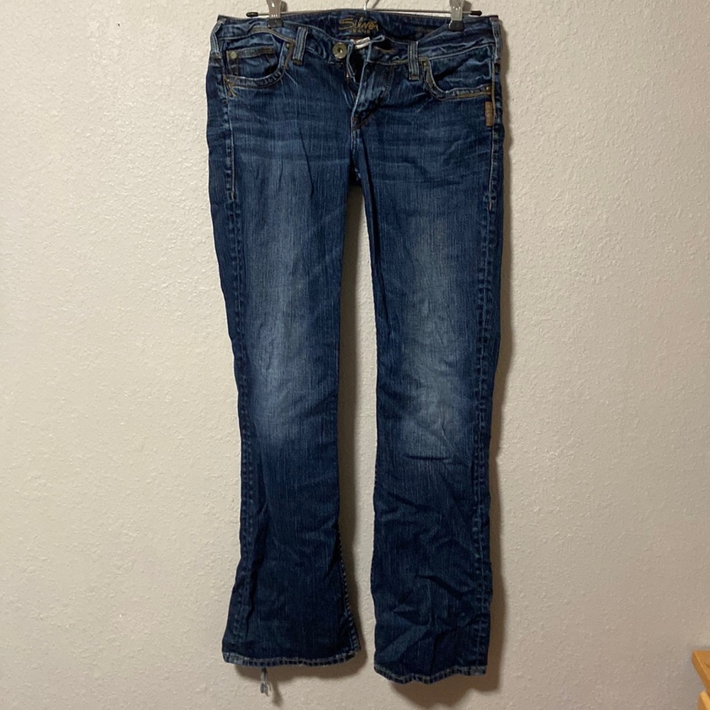 Silver Jean Low Rise Wide Leg Distressed Jeans